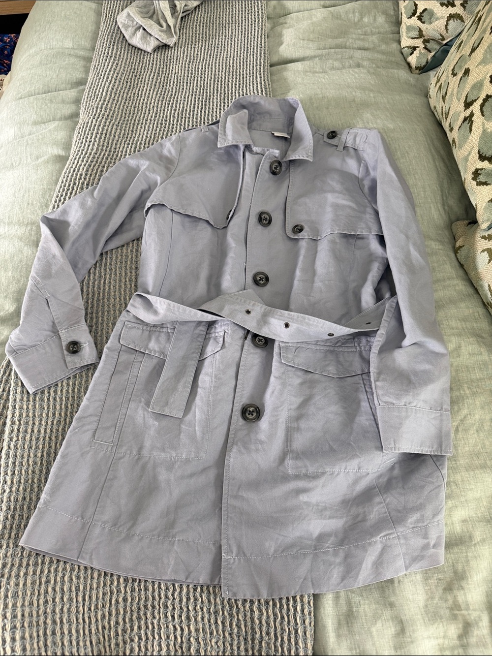 CAbi Light Gray blue Utility Trench Coat with Belt